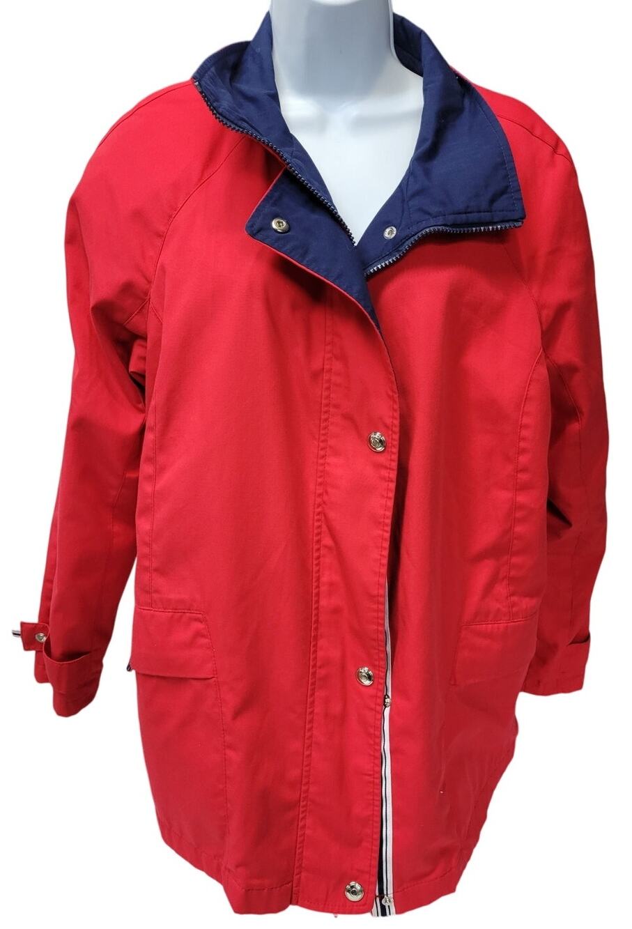 Mackintosh Womens SZ L Navy Red Spring Fall Jacket zip button New England